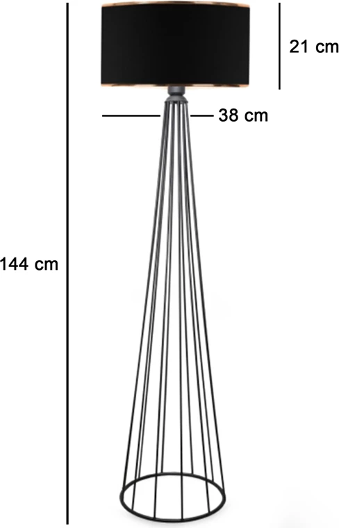 Llambë dyshemeje Firdo I E27, pëlhurë-metal, e zezë, Φ38x121cm