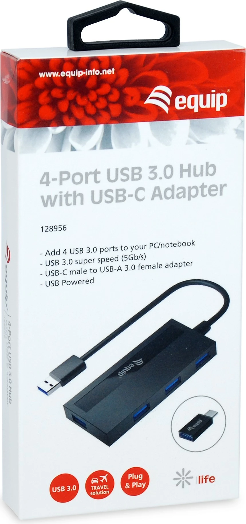 USB hub 4 porte Equip, USB 3.0, me adapter USB-C, i zi