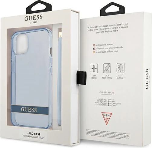 Mbështjellës Guess GUHCP13SHTSGSB për iPhone 13 mini, Hardcase, Translucent Stap, Kaltër