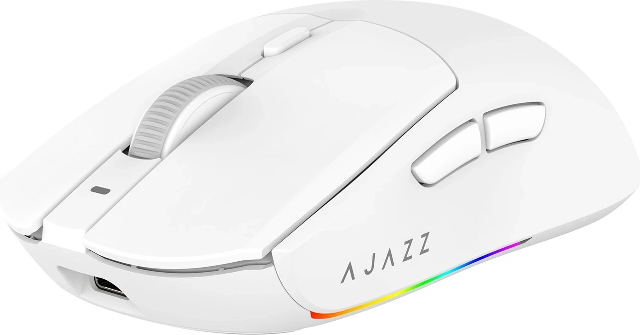Maus pa tela Ajazz AJ139 V2 MC, PAW3311, 12000 DPI, me stacion karikimi, i bardhë