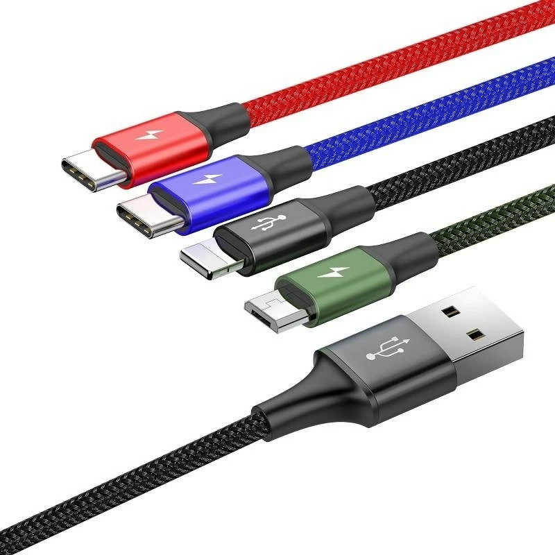 Kabllo USB Baseus Fast 4in1 2xUSB-C, Micro 3.5A, 1.2m, e zezë