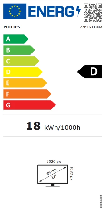 Monitor Philips 27E1N1100A, 27\", IPS, FHD 1920x1080, 100Hz, 4ms, HDMI/VGA, altoparlantë të integrum, i zi, set me kabllo HDMI