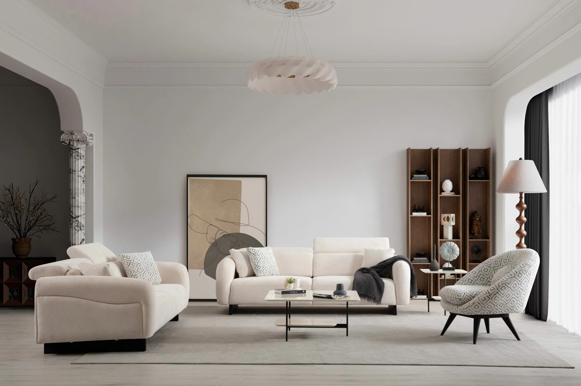 Divan treshe Caprice, i bardhë, Atelier del Sofa
