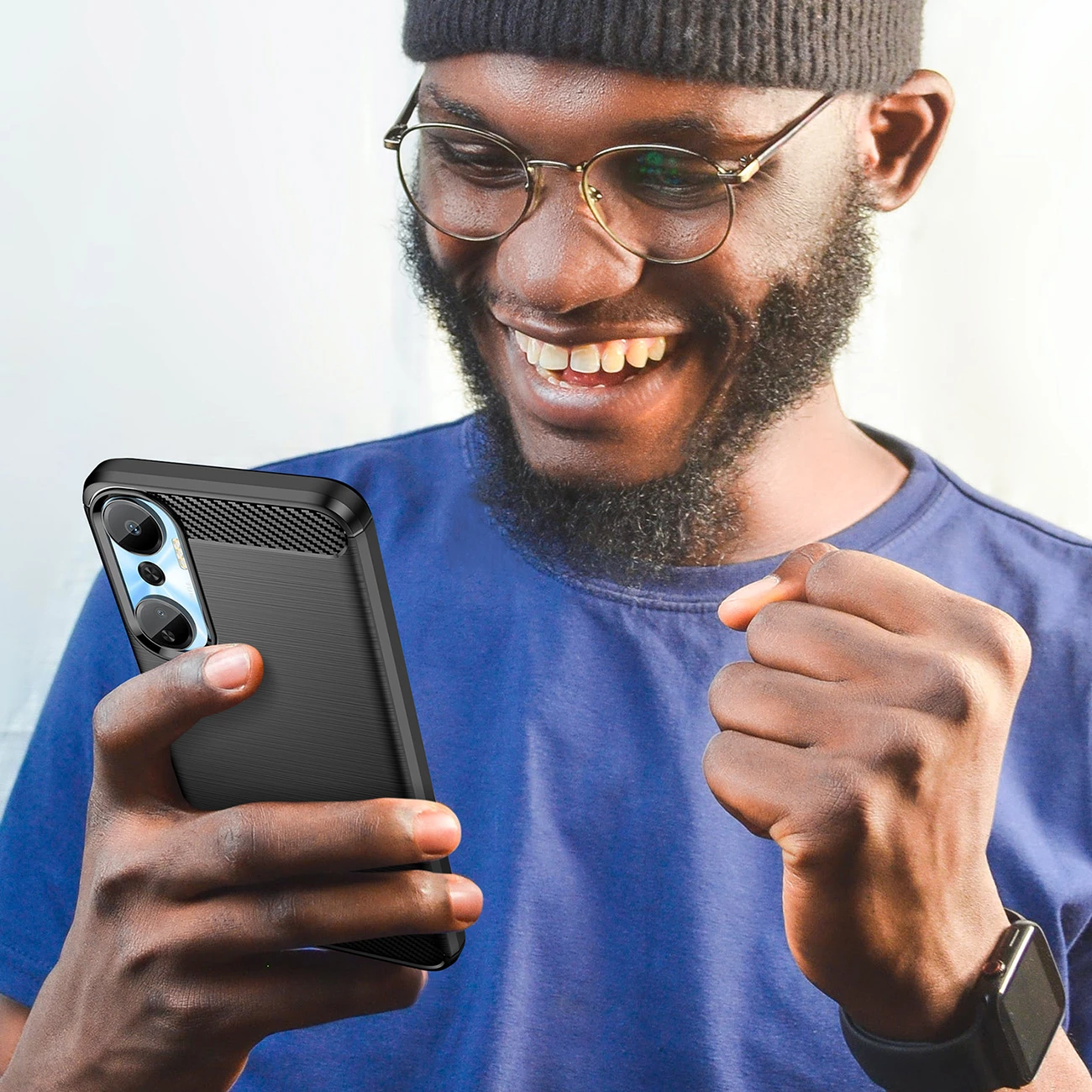 Mbështjellës Hurtel Carbon Case për Infinix Hot 20, silikon fleksibil, i zi