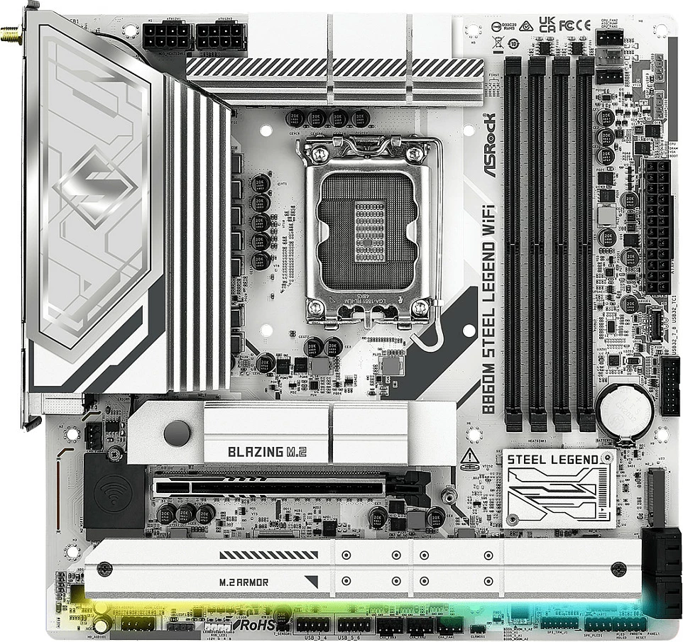 Pllakë amë ASRock B860M Steel Legend WiFi, Intel B860, LGA1851, DDR5, micro ATX, e bardhë/argjend