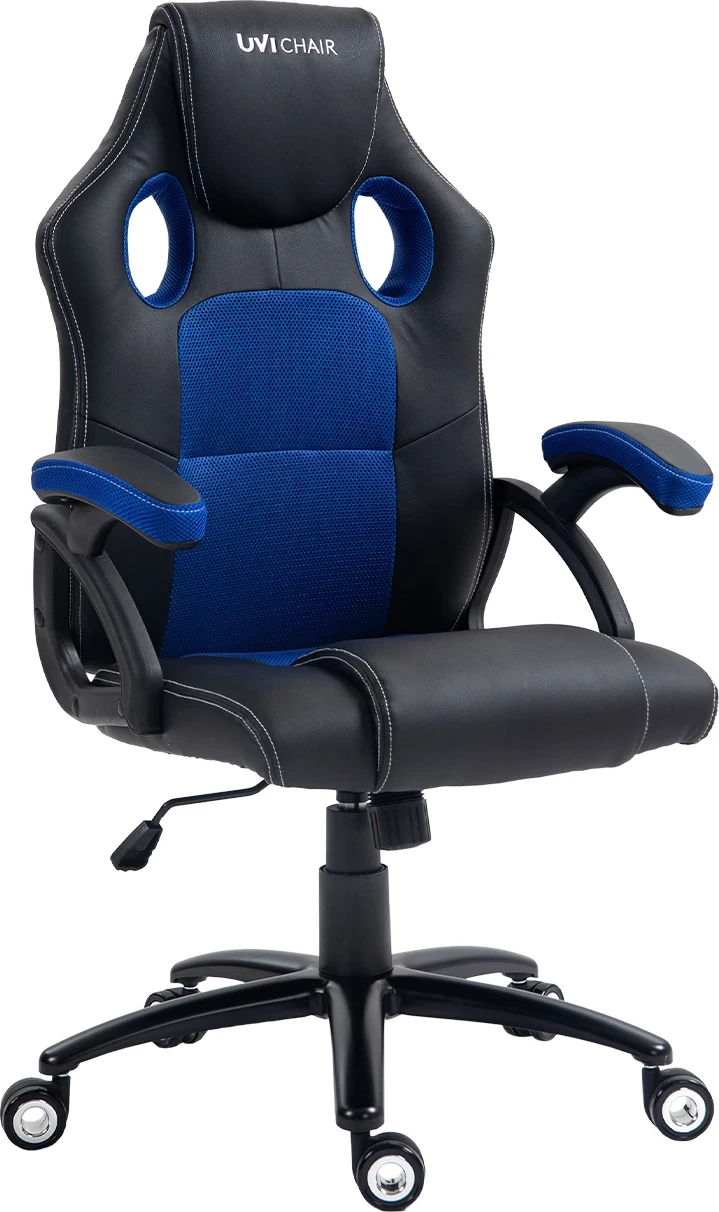 Karrige gaming/zyre UVI Storm UVI7002, rregullim lartësie 10 cm, mekanizëm butterfly, pjerrësi deri 30°, blu/e zezë