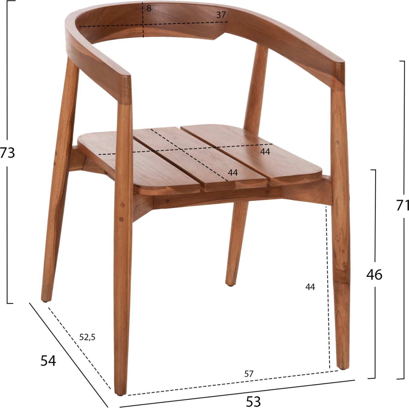 Karrige ngrënieje me mbështetëse për duar, dru tik natyral, ADONIS FH6938, 53x54x73cm