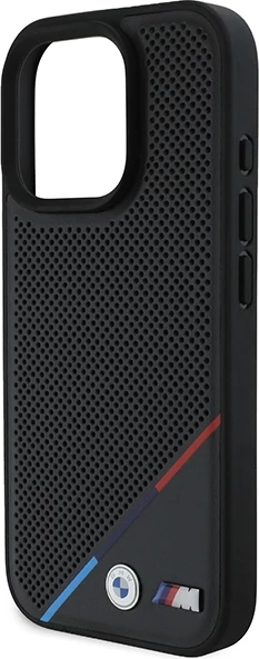 Mbështjellës BMW M Perforated Tricolor Line MagSafe për iPhone 16 Pro, Zi