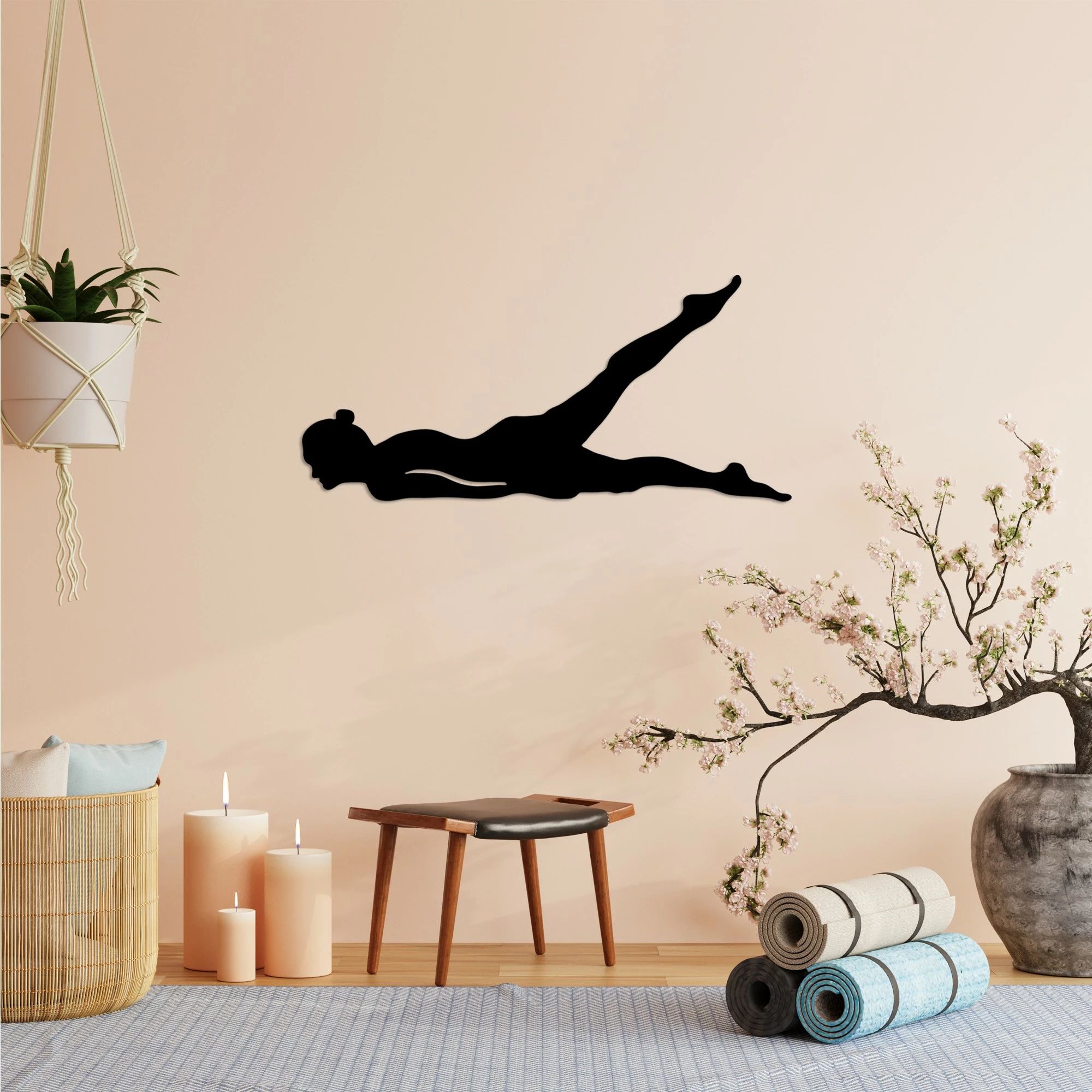 Aksesor dekorativ metalik për mur, Wallity, Yoga 15, ngjyrë e zezë, 60x28cm