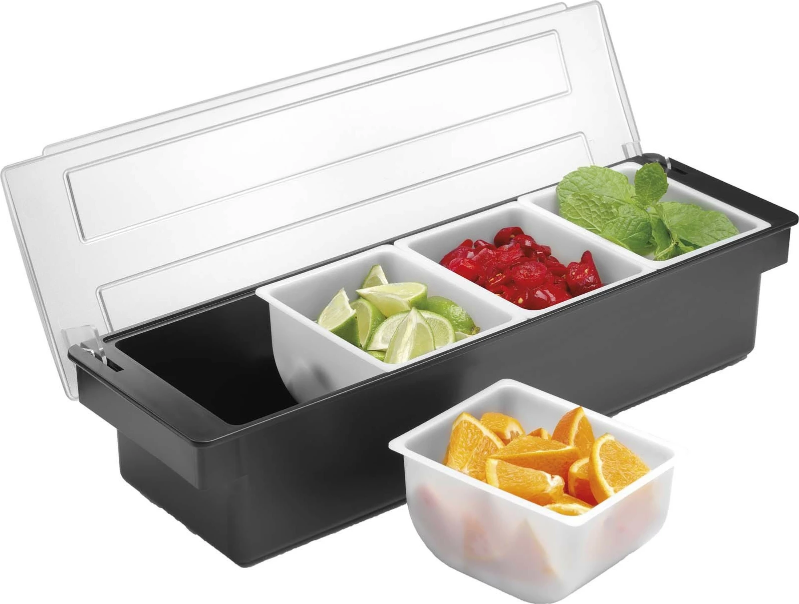 kuti për përbërës Bar Up me 4 kontejnerë, 480x150x100mm, kapak transparent