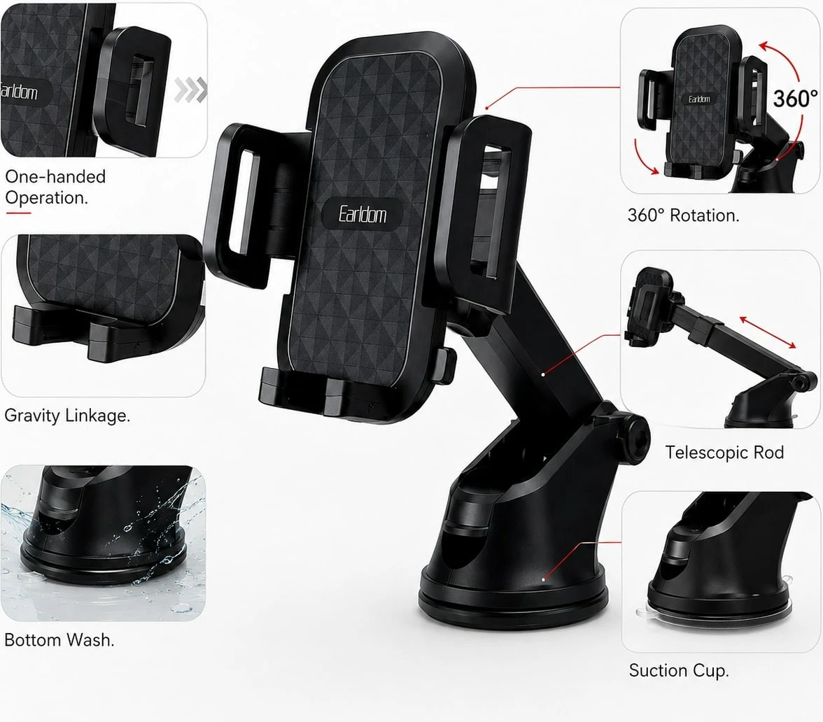 Mbajtëse Telefoni Earldom EH280 për Makinë me Suction Cup dhe 360°