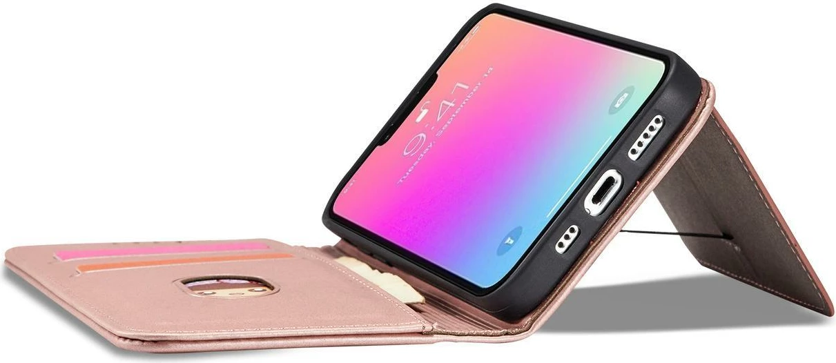 Mbështjellës Hurtel Magnet Card Case për iPhone 13 Pro, me xhep kartelash, rozë