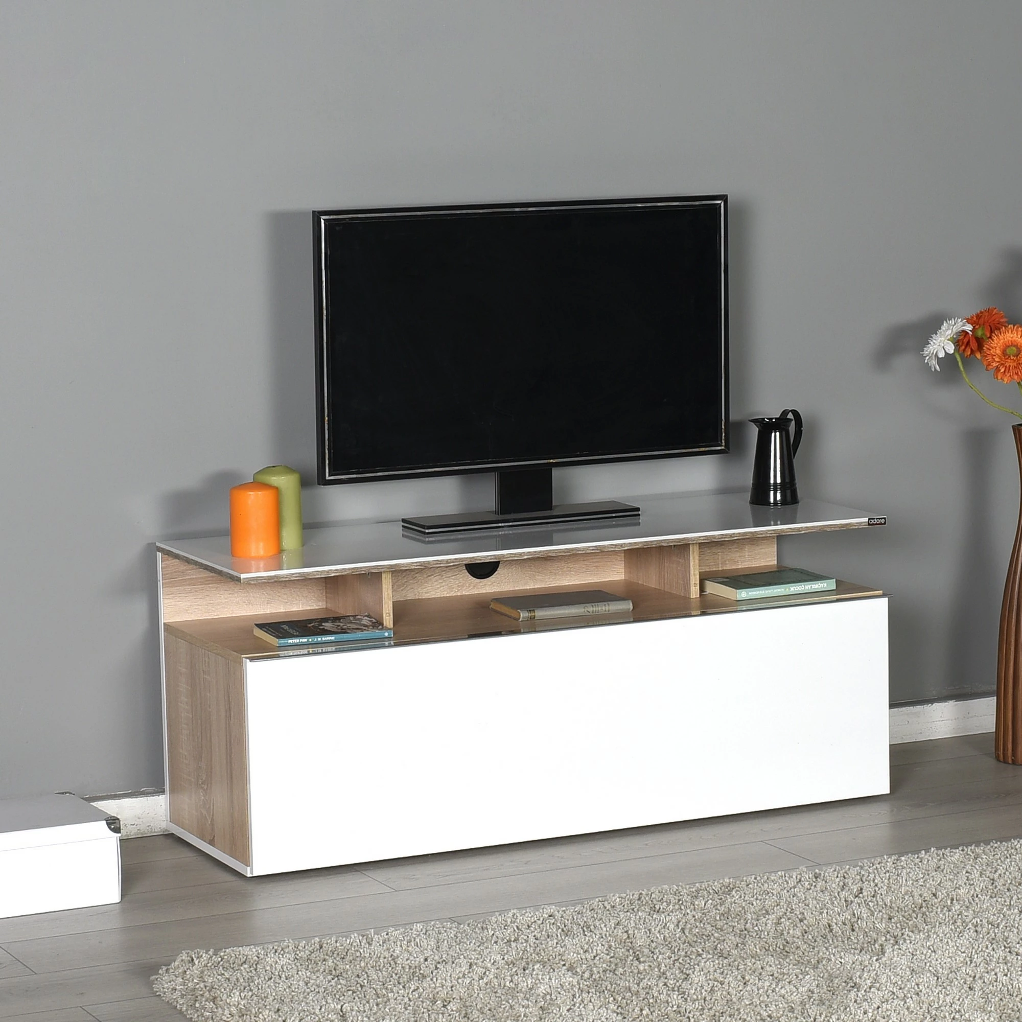 Komodë TV Hanah Home, Tvc-529-Sp-1, ngjyrë lis dhe e bardhë, 117x48x40cm