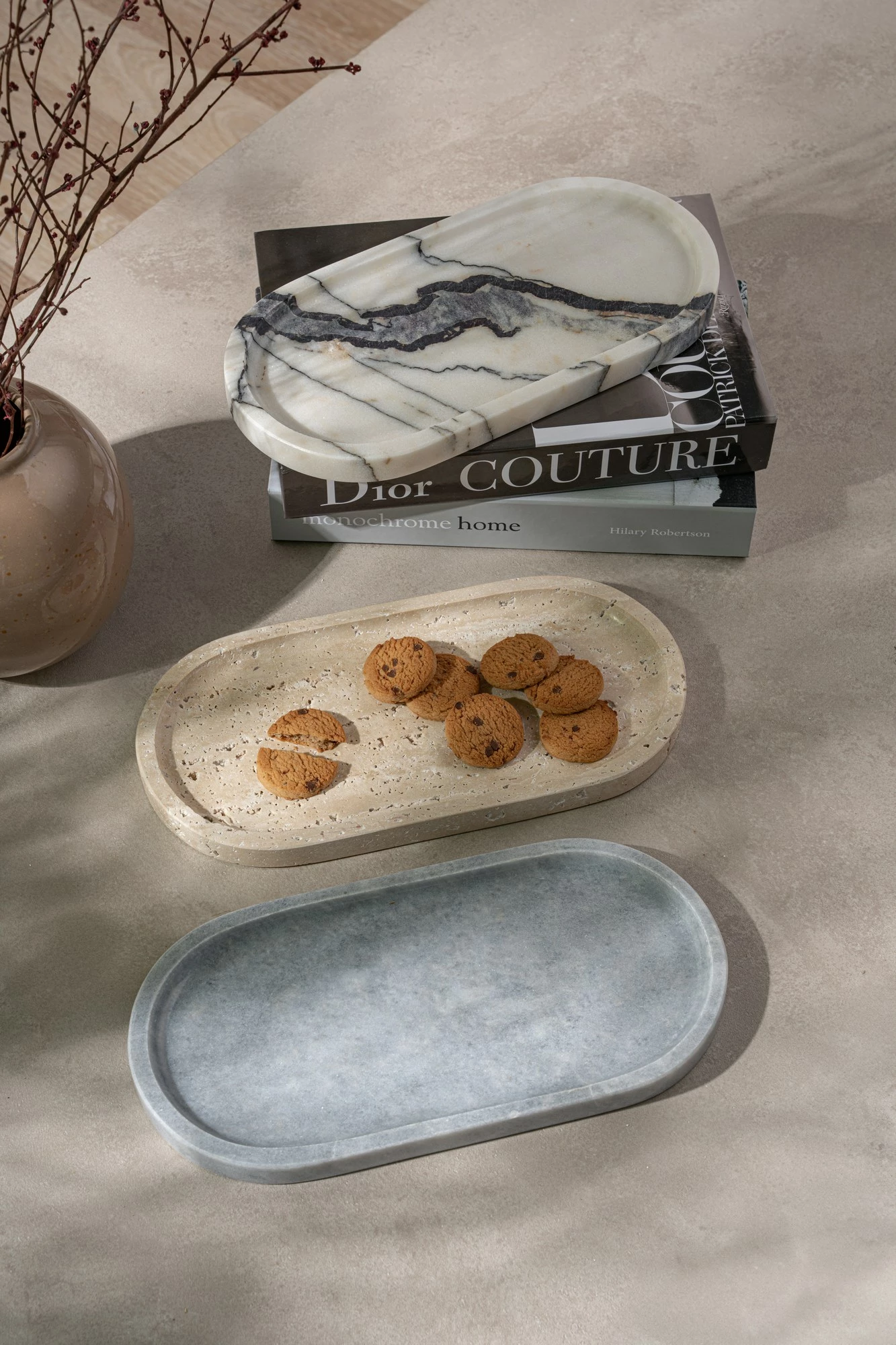 Set pjatash dekorative prej mermeri, 3 copë