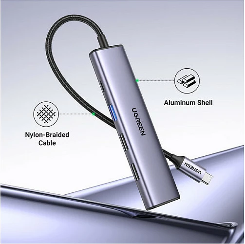 Hub USB-C UGREEN CM478 5-n-1, HDMI 4K, PD 100W, 3x USB-A, gri