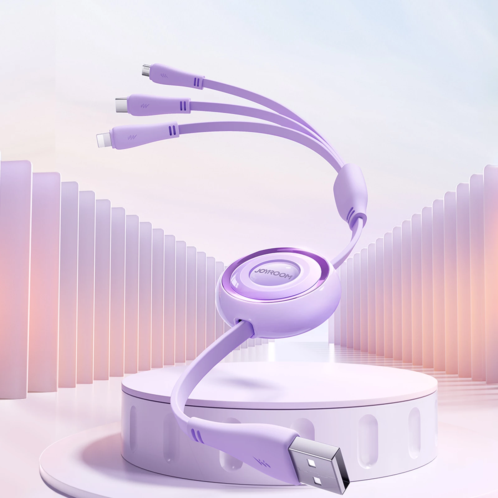 Kabllo 3-në-1 Joyroom Colorful Series S-A40, 1m, USB-A në USB-C/Lightning/microUSB, vjollcë