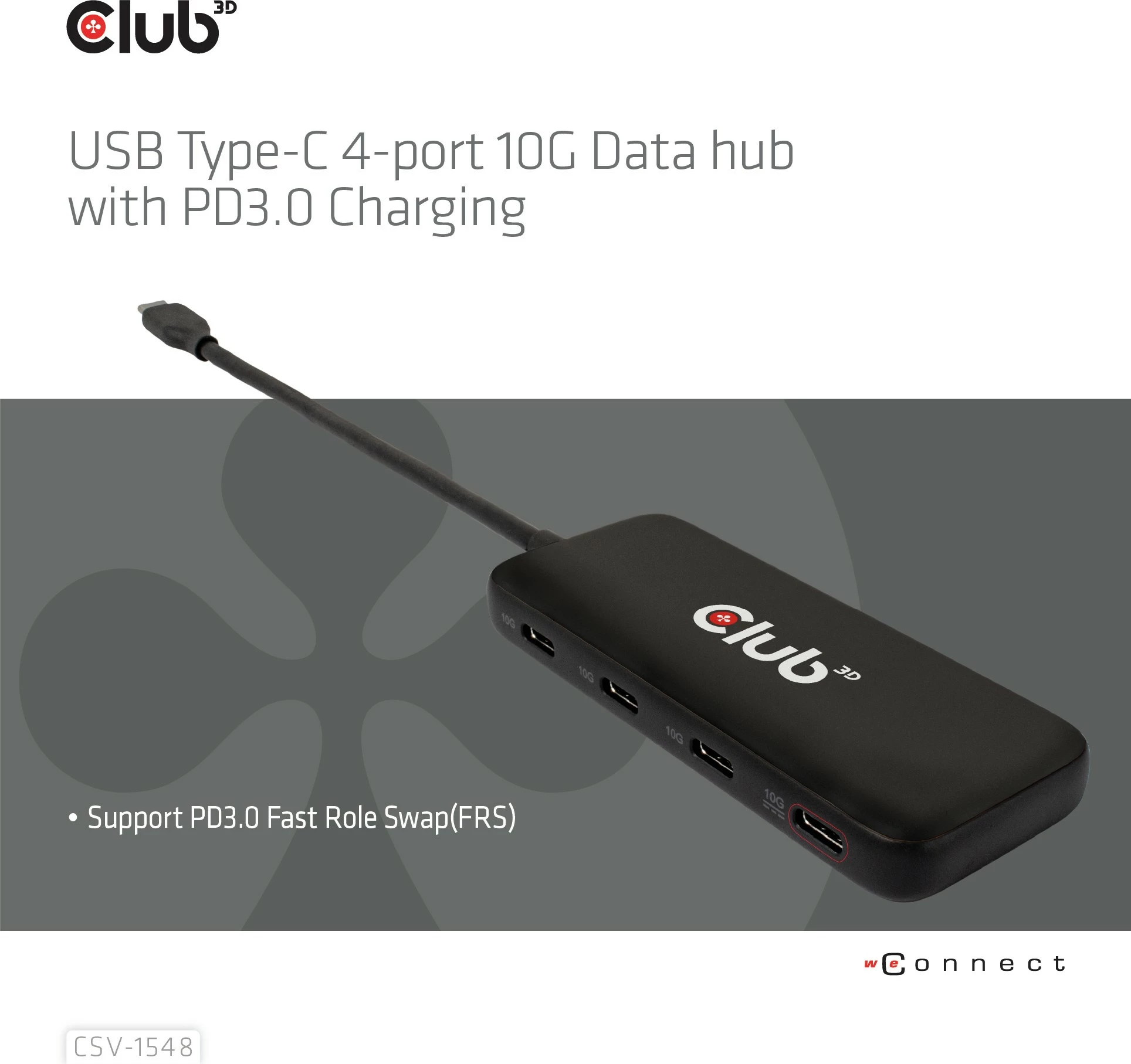 USB-Hub Club3D 4x USB Type-C 10Gbps + 100W PD, i zi