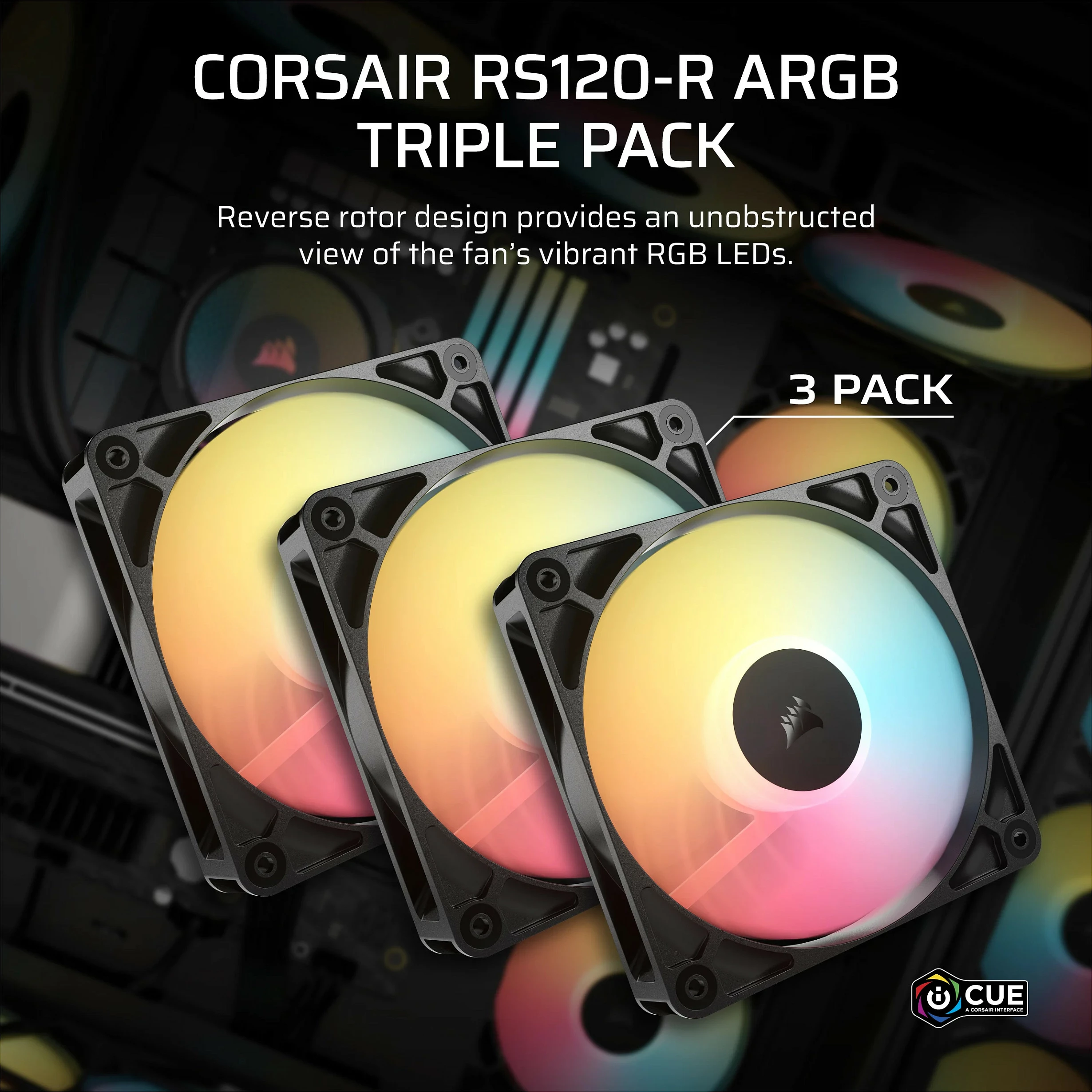 Ventilator kasë Corsair RS120-R ARGB PWM, 120mm, paketë 3 copë, i zi