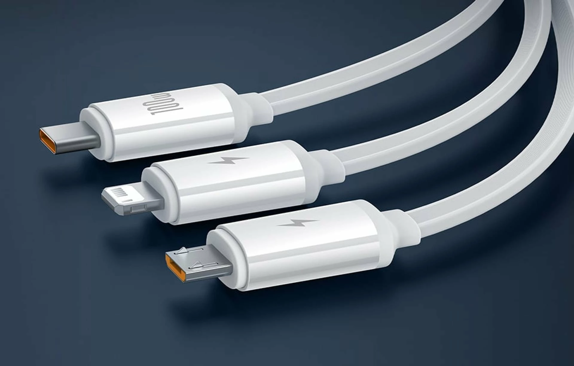Kabllo USB-A në USB-C + microUSB + Lightning Baseus Free2Draw 1.1 m 100W e rrotullueshme White