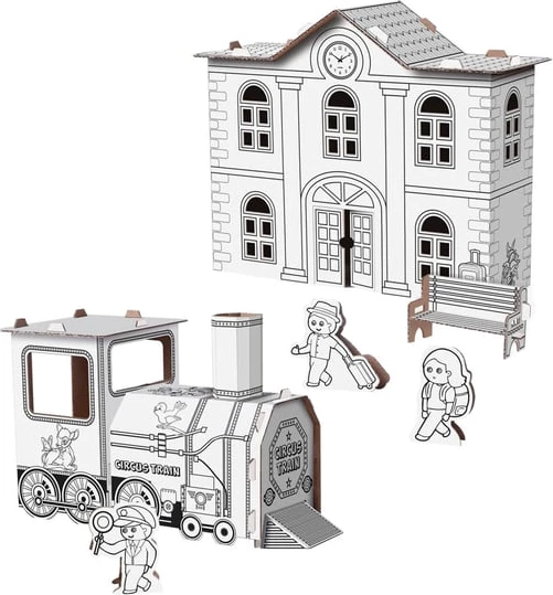 Set kreativ për ngjyrosje dhe ndërtim Arnas Toys - Stacioni i trenit 3D