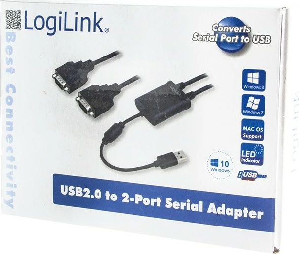 Adapter USB 2.0 në 2 porta seriale LogiLink AU0031, i zi