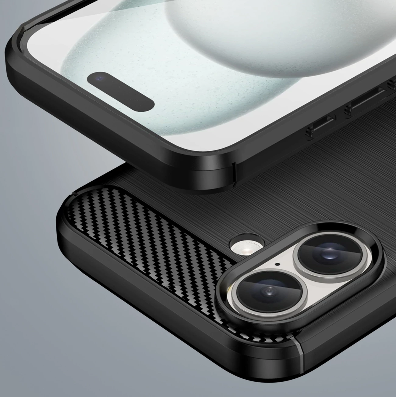 Mbështjellës Hurtel Carbon Case për iPhone 16 Plus, TPU, i zi