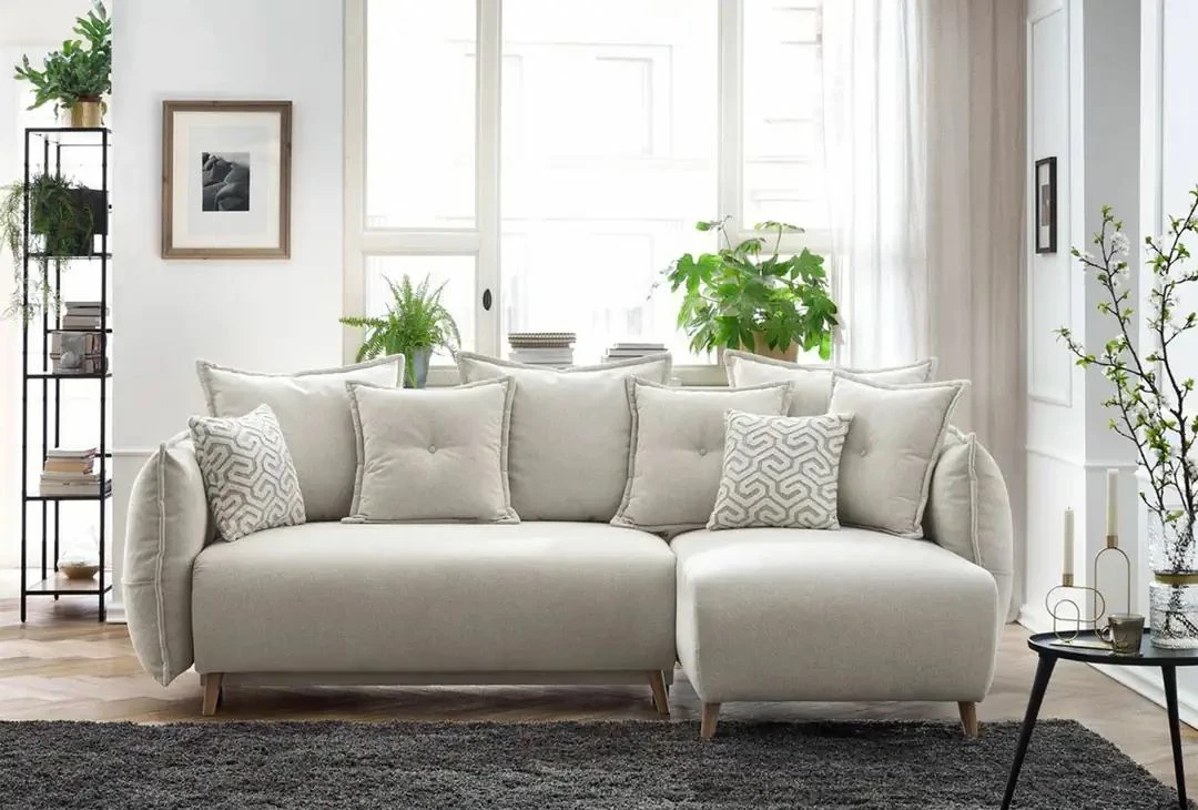 Kënd-sofë krevate, Atelier del Sofa, ngjyrë krem, me 8 jastëkë