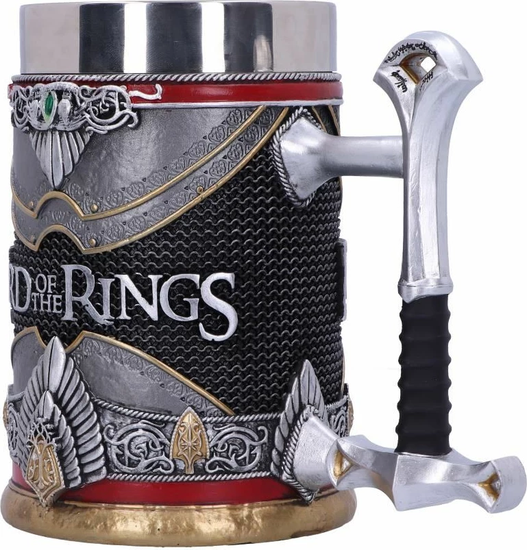 Mug NEMESIS NOW Lord of the Rings Aragorn, me dorezë shpatë Narsil, i punuar me rrëshirë elfi, i pikturuar me dorë