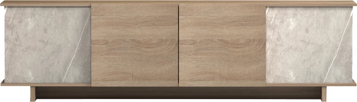 Komodë TV Zafore, ngjyrë sonoma, pamje mermeri gri-bezhë, 180x33x50cm