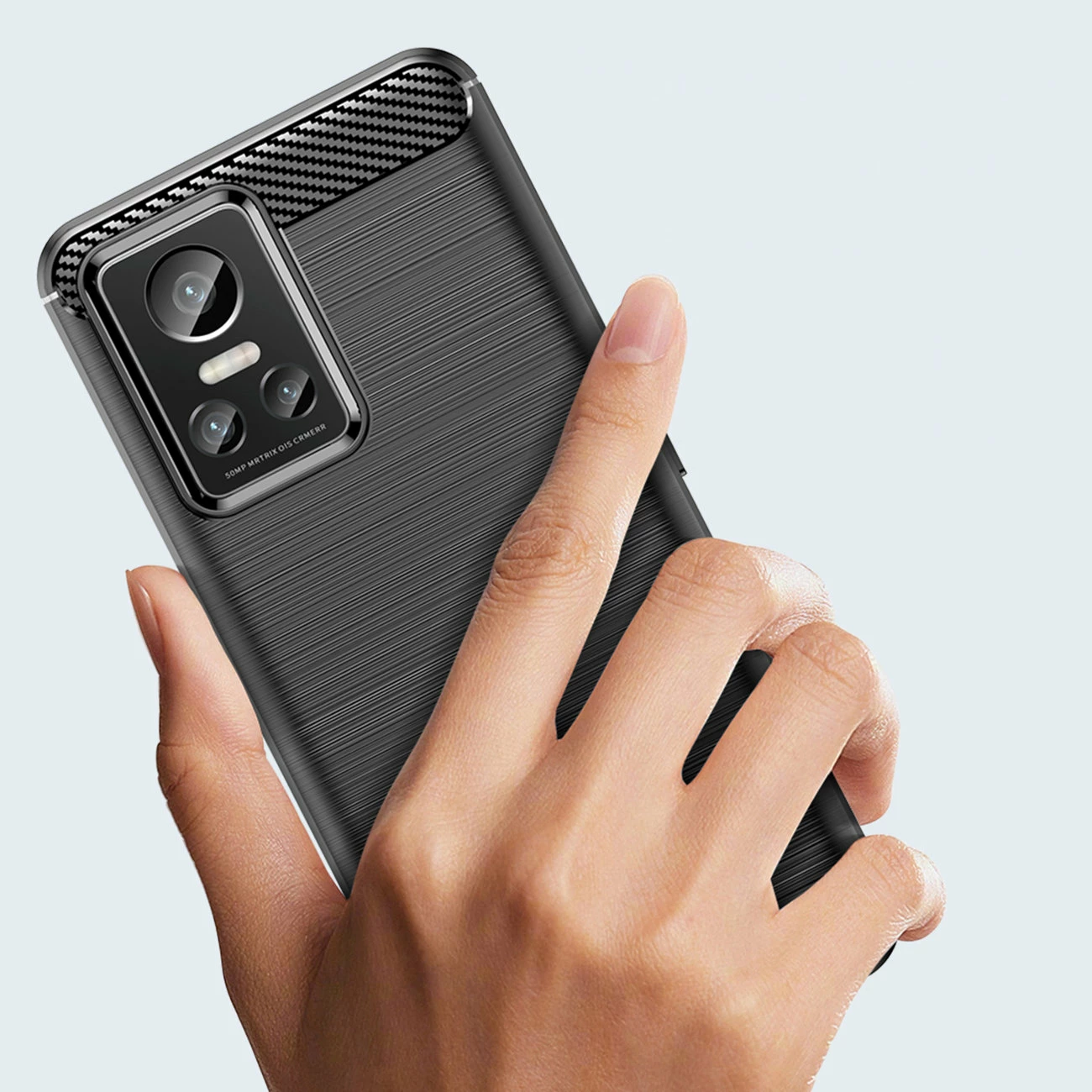 Mbështjellës Hurtel Carbon Case për Realme GT Neo 3, TPU, i zi