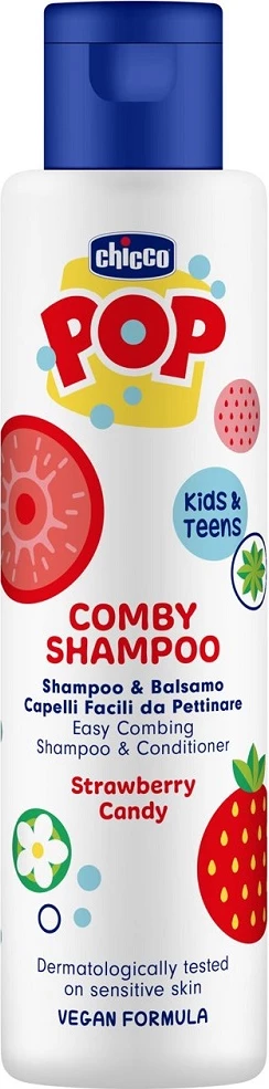 Shampon dhe balsam 2-në-1 për fëmijë Chicco Pop, aromë luleshtrydhe, 250ml