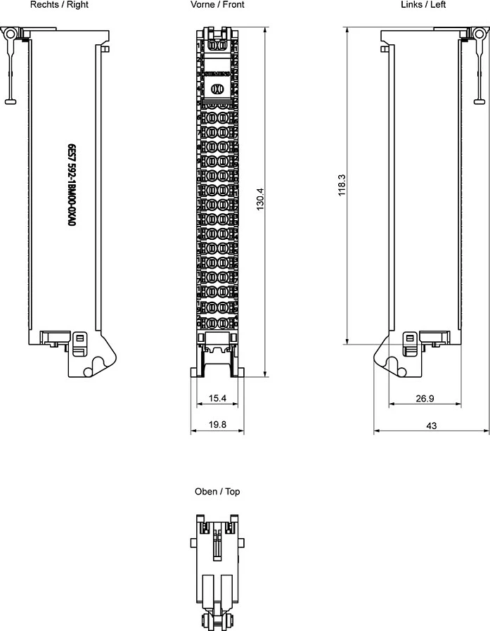 Konektor frontal Siemens SIMATIC S7-1500 6ES7592-1BM00-0XA0, Push-In, 40-pin, gri