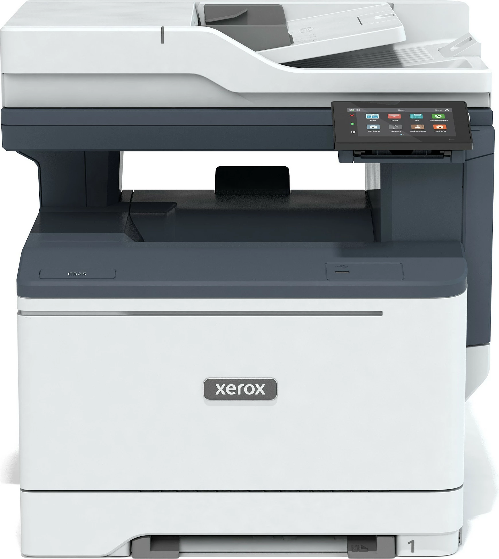 Printer multifunksional lazer me ngjyra Xerox C325, A4, 33ppm, Wi‑Fi, duplex, ADF, 2 tabaka, gri/bardhë