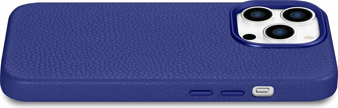 Mbështjellës iCarer Litchi Premium për iPhone 14 Pro Max, lëkurë natyrale, MagSafe, Kaltër