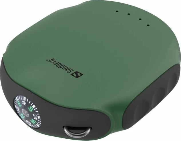 Powerbank Sandberg Survivor 420-60 10000 mAh (37 Wh) IPX6 me dritë LED dhe busullë, e gjelbër/zezë, me kabllo microUSB 30 cm + karabinë