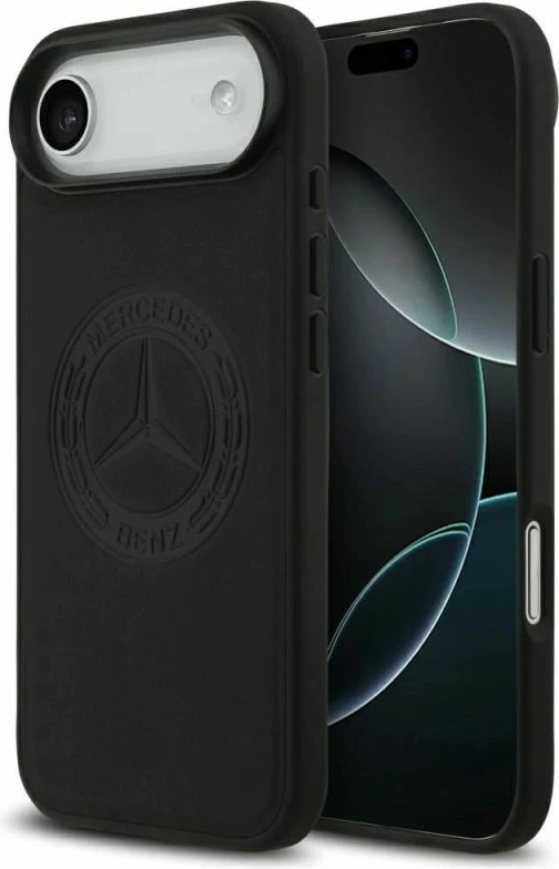 Kapak telefoni Mercedes Leather Vintage Logo MagSafe për iPhone Air, i zi