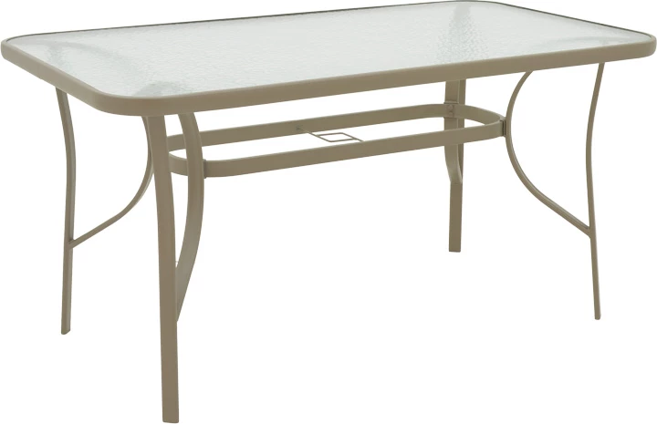 Tavolinë me karrige për terasë Sussie-Ensure, metal e xham, ngjyrë shampanje, 5 copë, 140x80x70cm