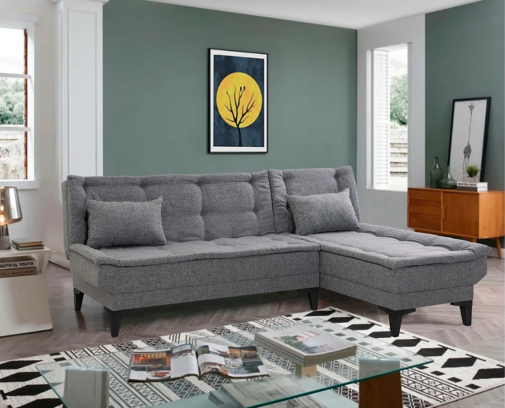 Kënd-sofë krevati Atelier del Sofa, Santo-S, ngjyrë gri e errët