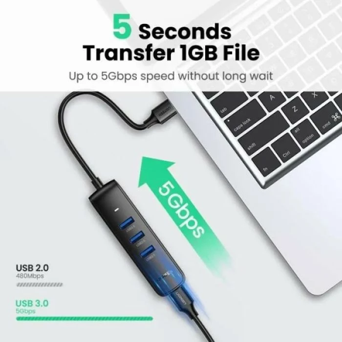 USB hub UGREEN 80657, 4 porta USB 3.0, kabllo 1m, i zi, në kuti