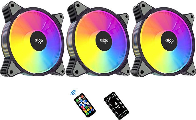 Set ventilatorësh për kasë kompjuteri Aigo AR12 3in1, 120x120 mm, ARGB, i zi