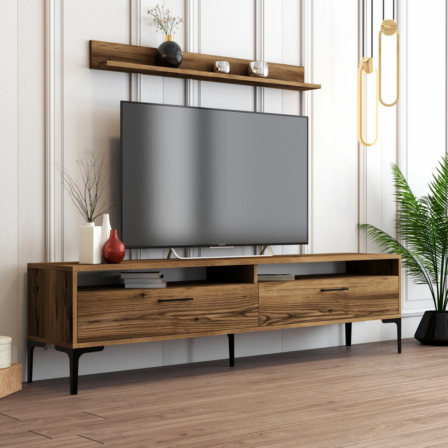 Komodë TV Hanah Home, Istanbul, ngjyrë arre