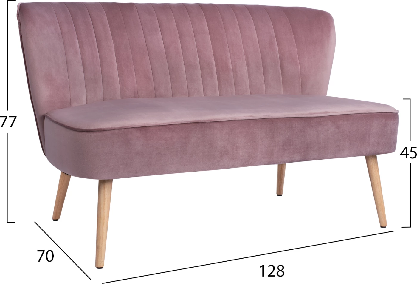 Divan dy vendësh, kadife rozë e zbehtë, FH8401.02, 128x70x77 cm
