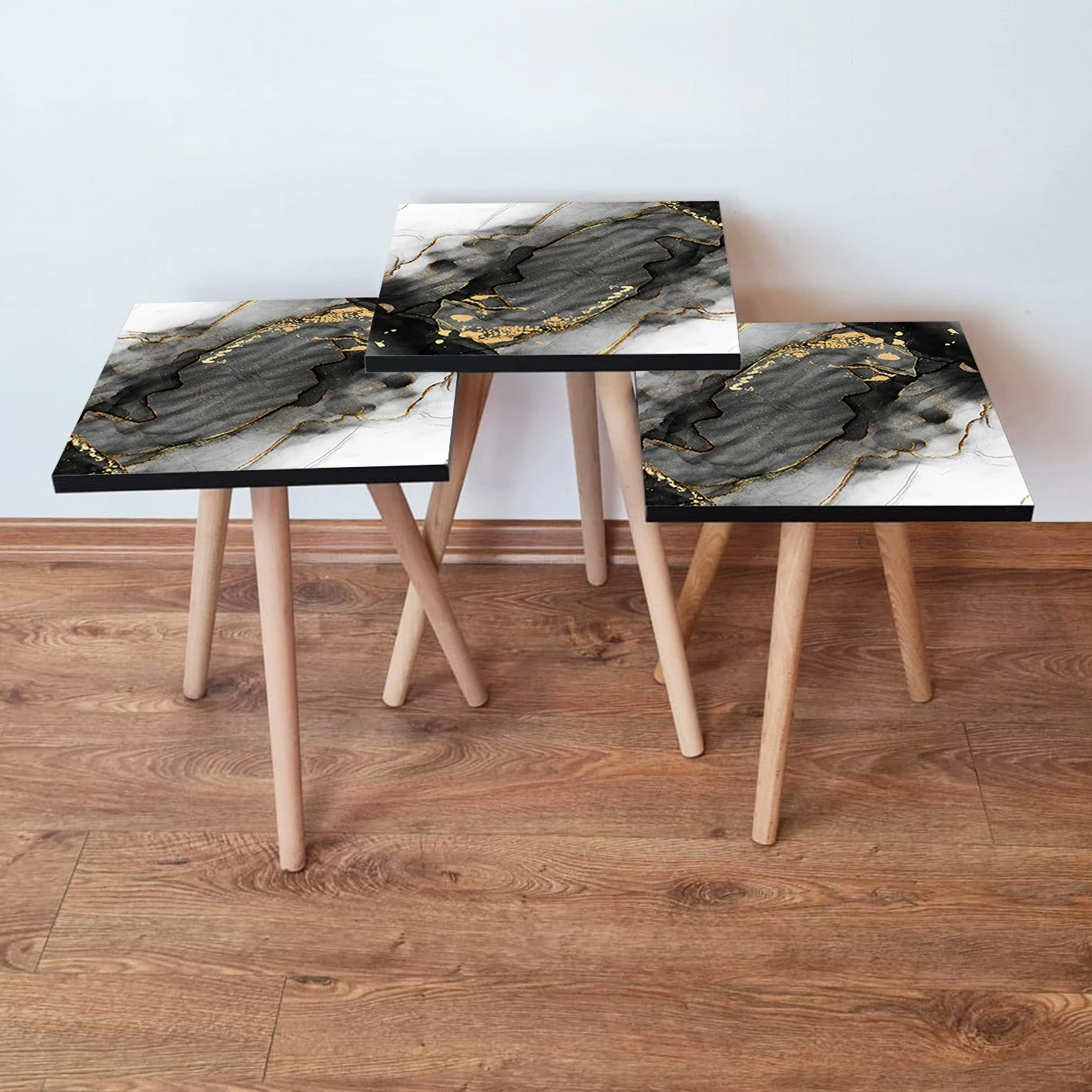 Set tavolinash ndihmëse, 3 copë, Skye Decor, 3Shp391, e zezë