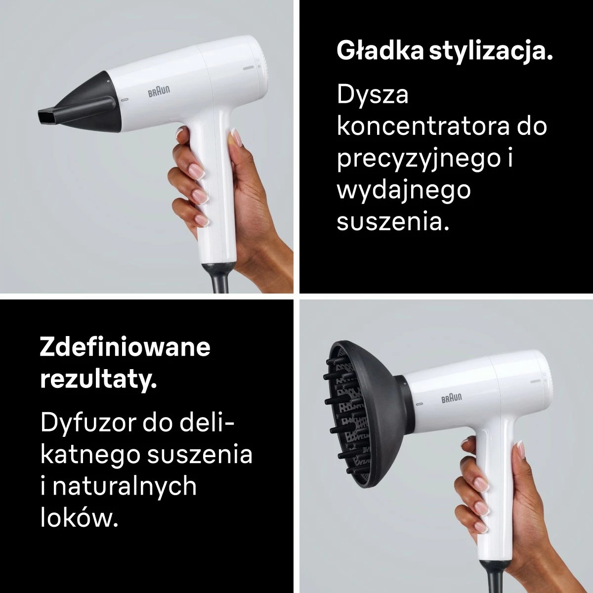 Tharëse flokësh Braun HD155E 1800W me difuzer dhe koncentrator, e bardhë