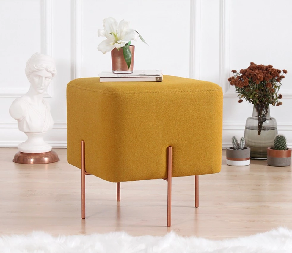 Puf Mustard Atelier del Sofa, këmbë bakri, 40x42x40cm