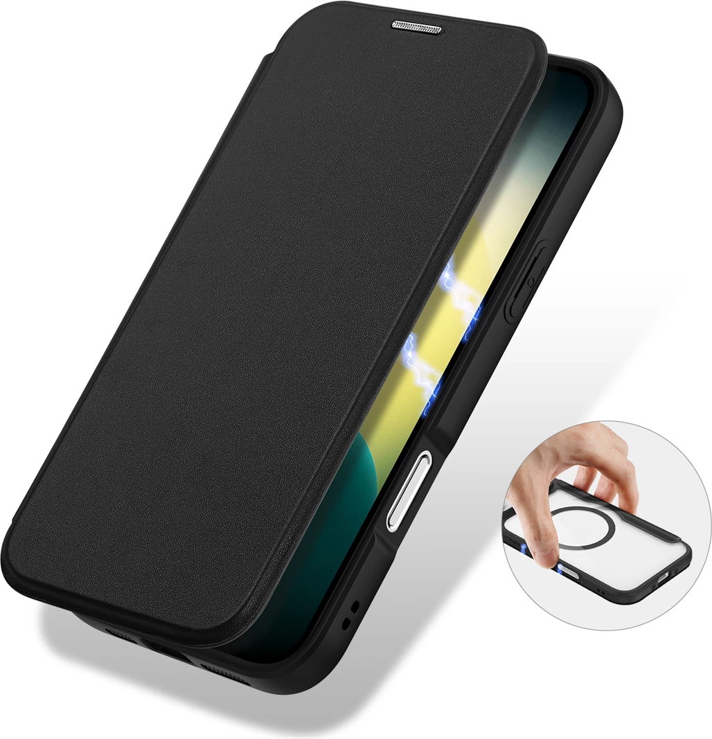 Mbështjellës Dux Ducis Skin X Pro për iPhone 17 Air, me portofol, MagSafe, e zezë