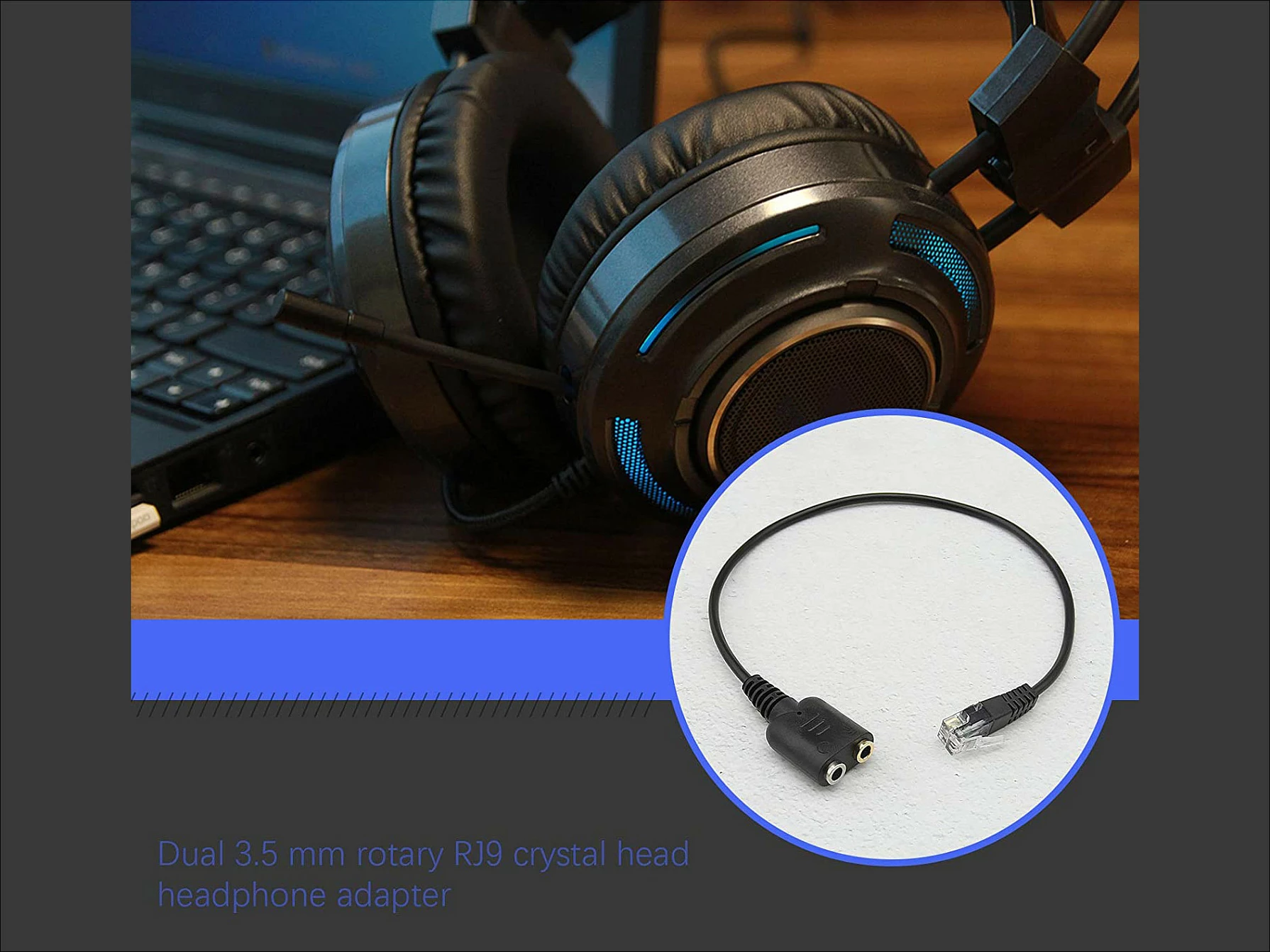 Adapter audio kabllo EQUIP 147944, RJ9 mashkull në 2x 3.5mm femër, 0.25 m, i zi