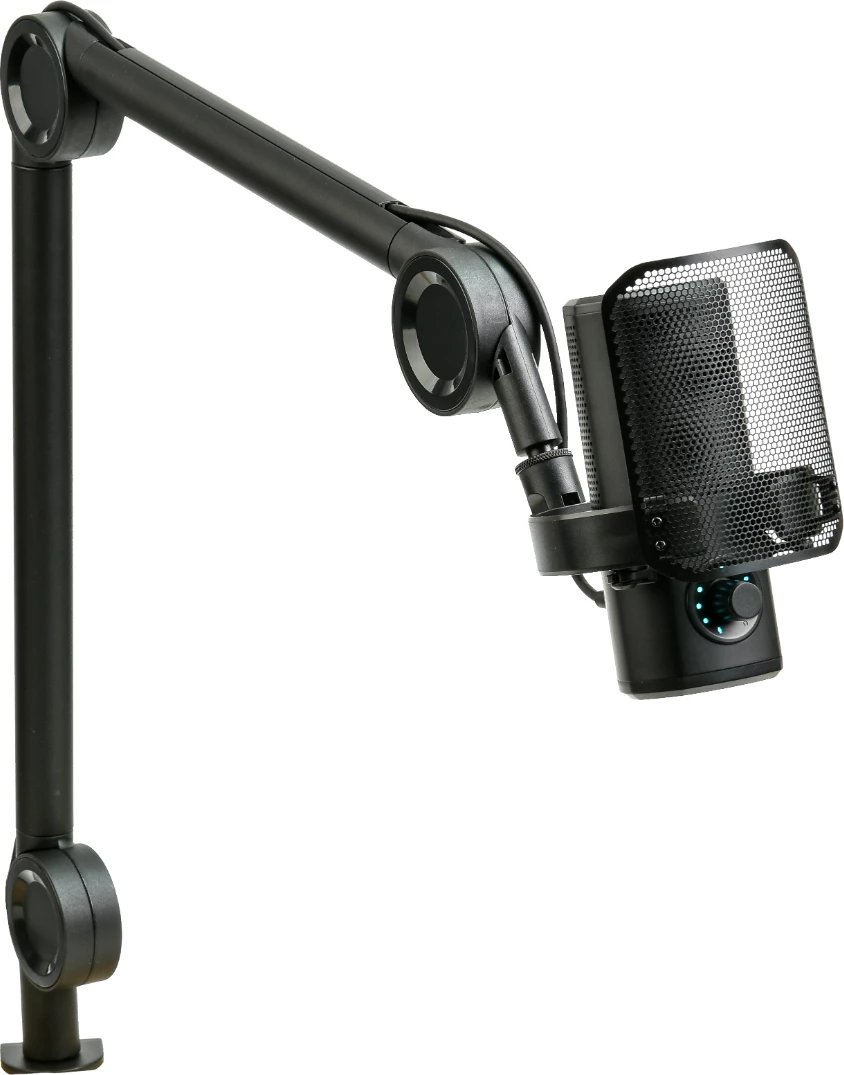 Mikrofon kondensator USB Aiwa PDM-A10, 24-bit/96 kHz, kardioid, me krah të rregullueshëm, i zi, set me pop filter dhe kabllo USB-C