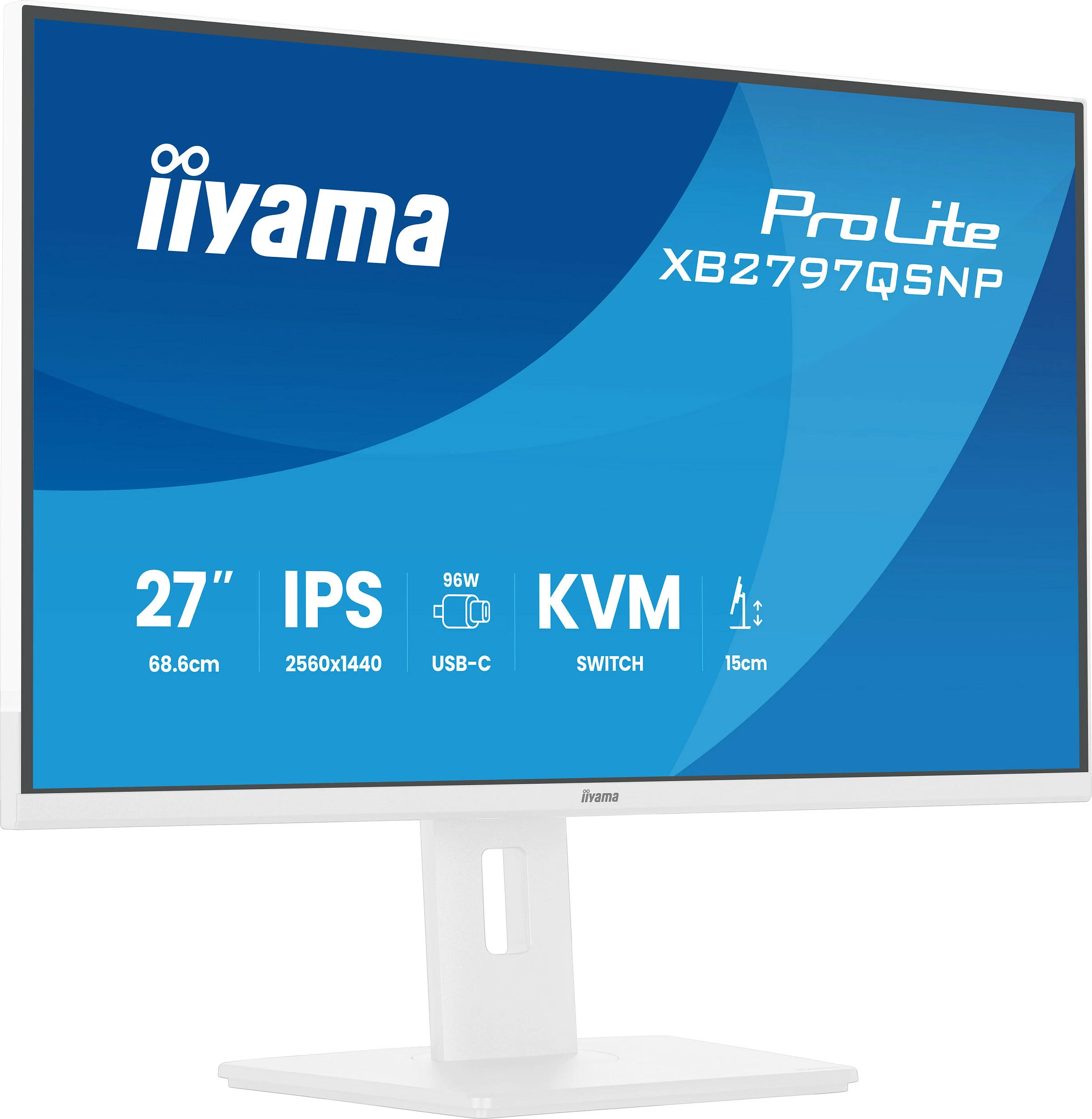 Monitor iiyama ProLite XB2797QSNP-W1, 27", QHD IPS, 75Hz, USB-C, HDMI/DisplayPort, i bardhë