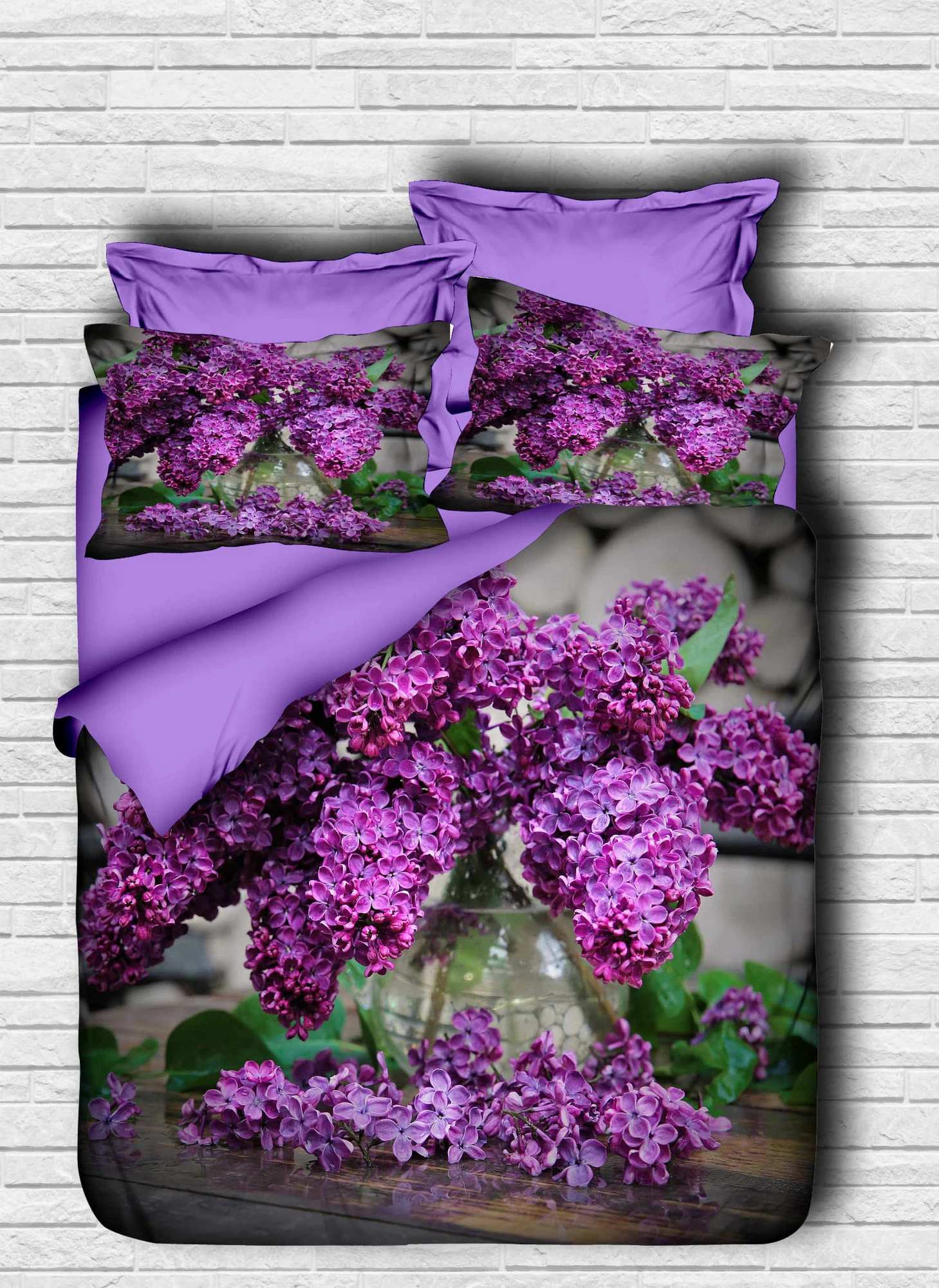 Set mbulesë për jorgan king size, L'essentiel, ngjyrë vjollcë dhe e gjelbër, 3D print, 240x220cm, 2 jastëkë